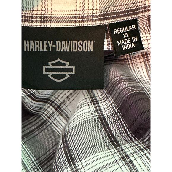 Harley Davidson gray white plaid short sleeves button shirt size XL - Picture 3 of 10